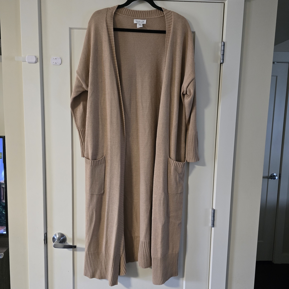 Rachel Zoe Tan Open-Front Long Cardigan